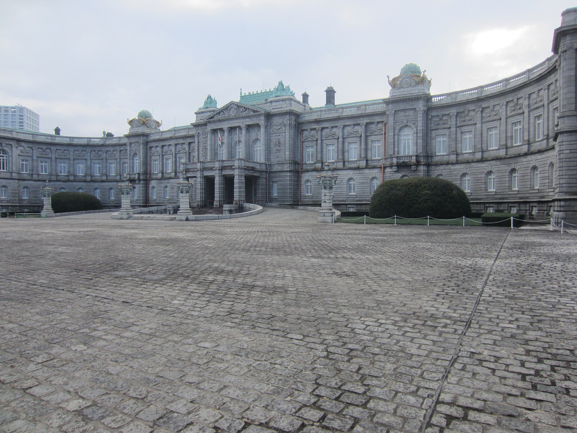 Front facade of Akasaka Palace, Japan's State Guest House, in 2019