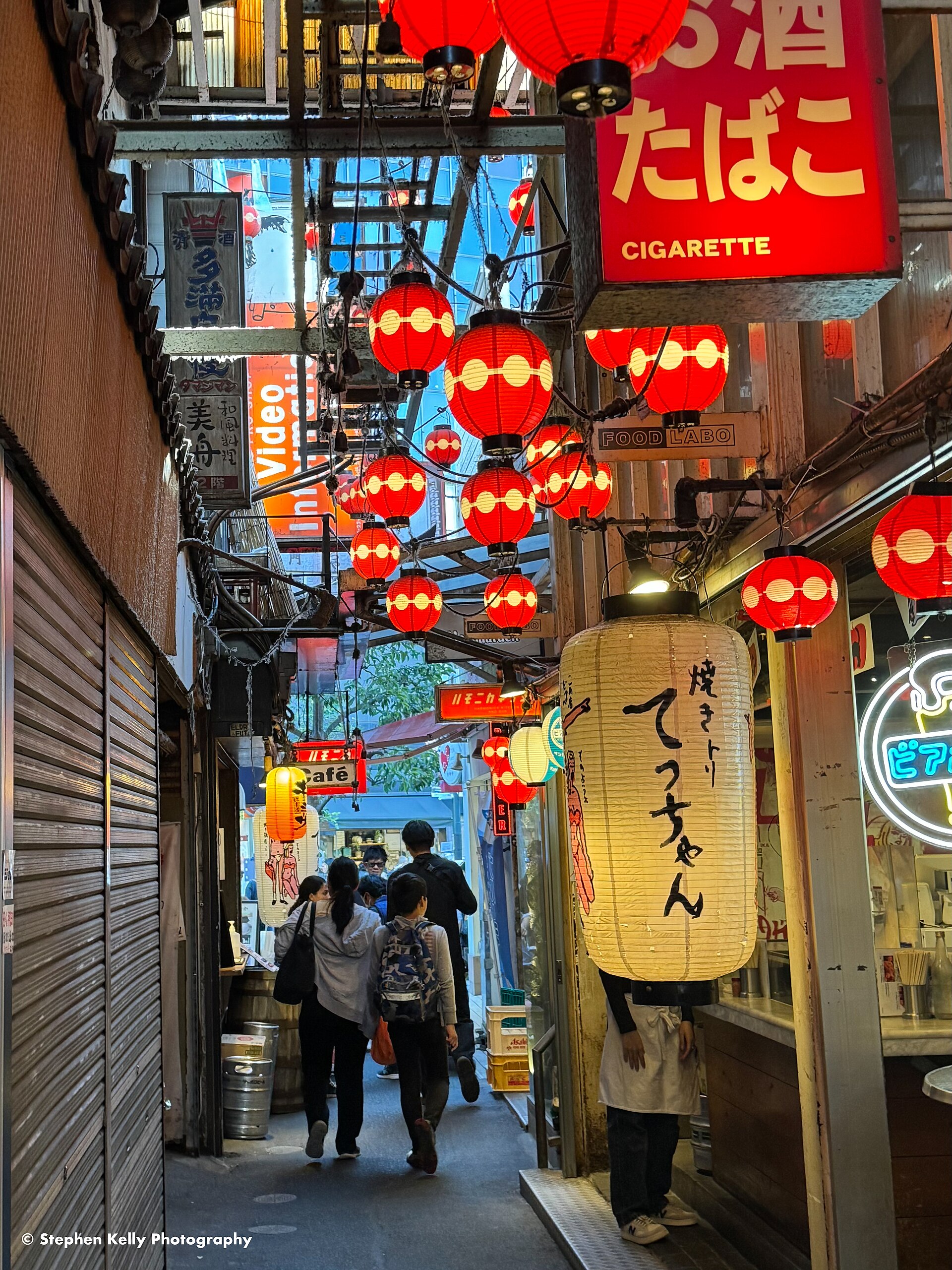 Lantern-lit narrow passage in Harmonica Yokocho, Kichijoji