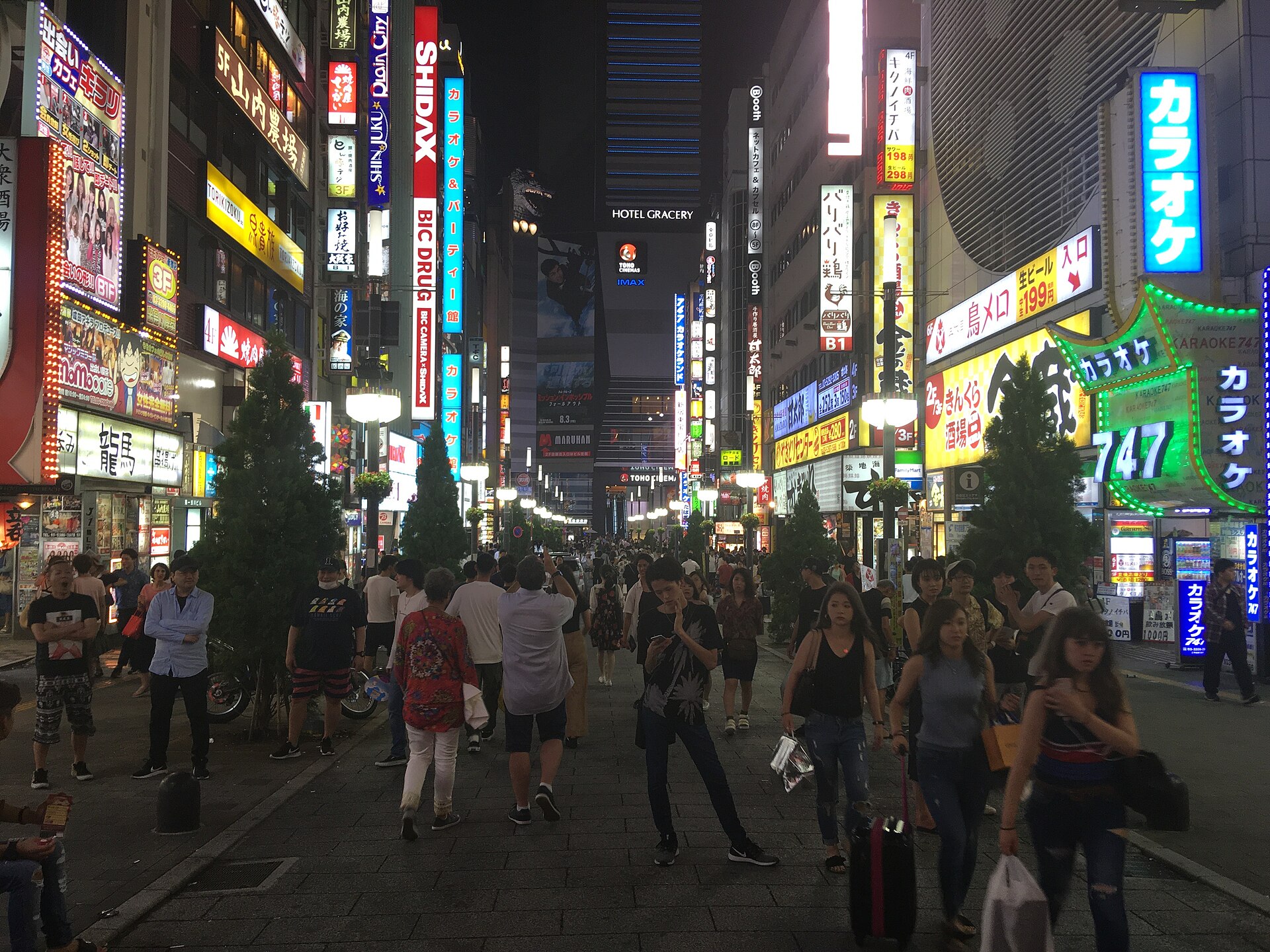 Night streets in Kabukicho, the entertainment district northeast of Shinjuku Station
