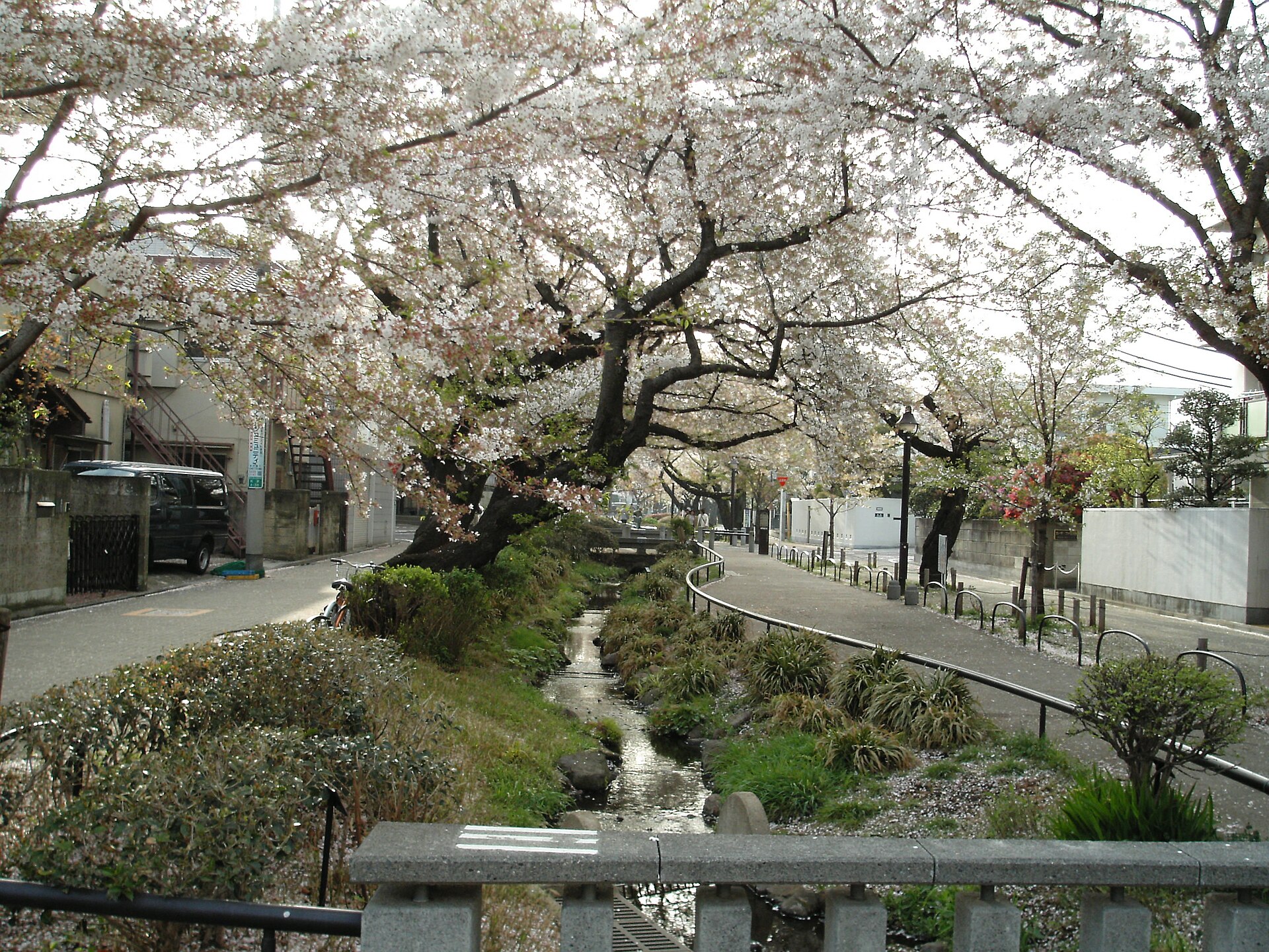 Kitazawa River Greenway in Daizawa, with a recreated surface stream above the culverted river route