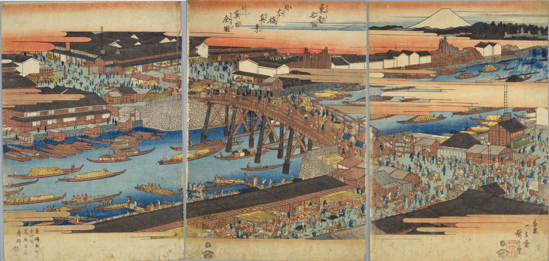 Utagawa Hiroshige print of Nihonbashi Bridge in Edo during the 1830s