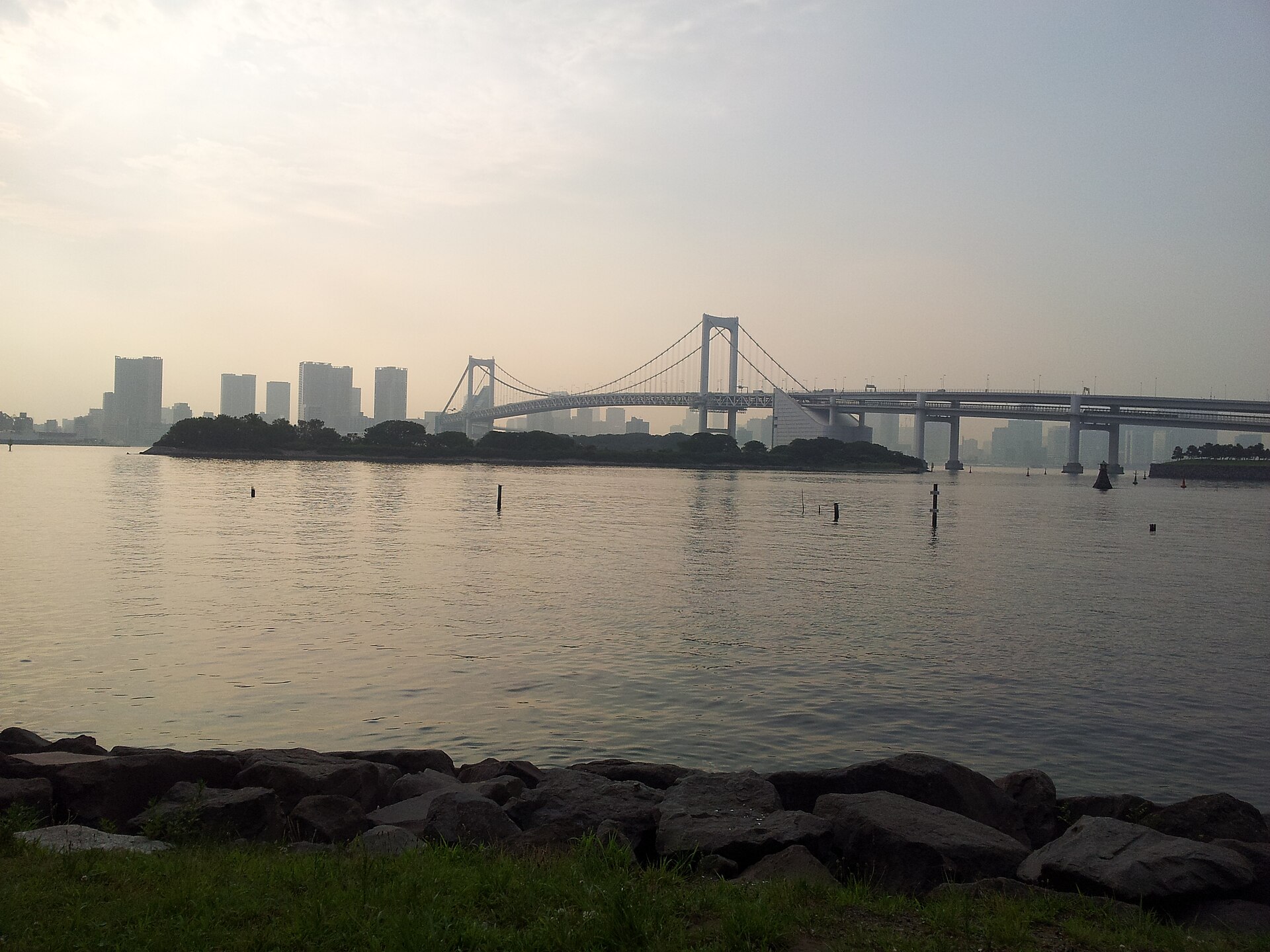 Rainbow Bridge seen from Odaiba over Tokyo Bay