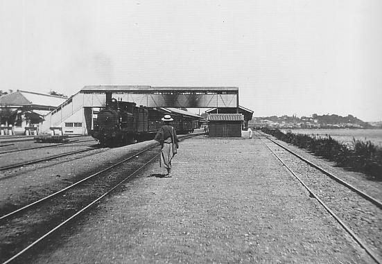 Shinagawa Station and its railway platforms around 1897