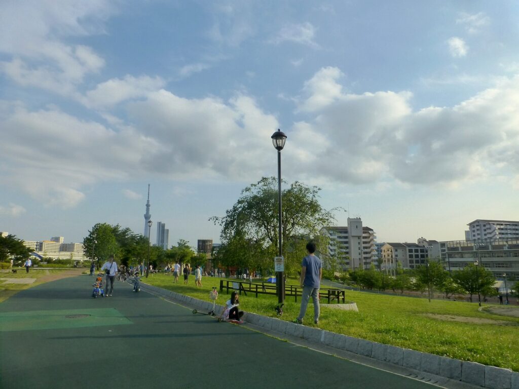 Shioiri Park in Minami-Senju's redeveloped riverside district