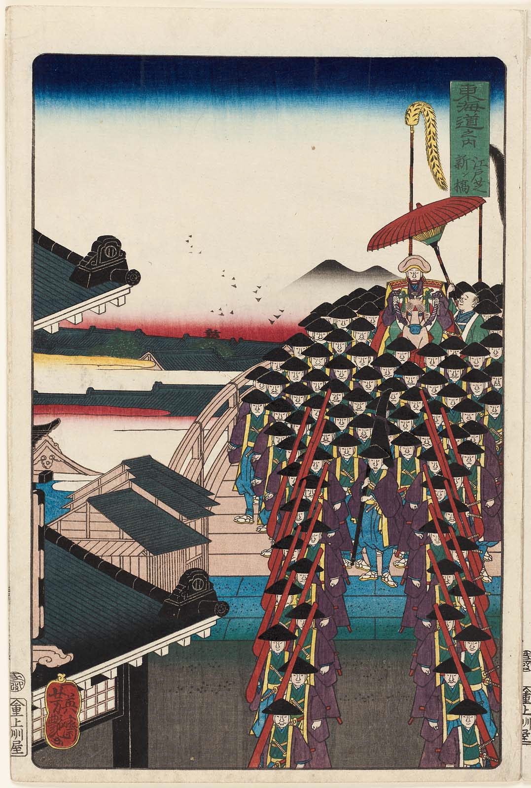 Utagawa Yoshitsuya woodblock print of the Shinbashi district of Shiba in 1863