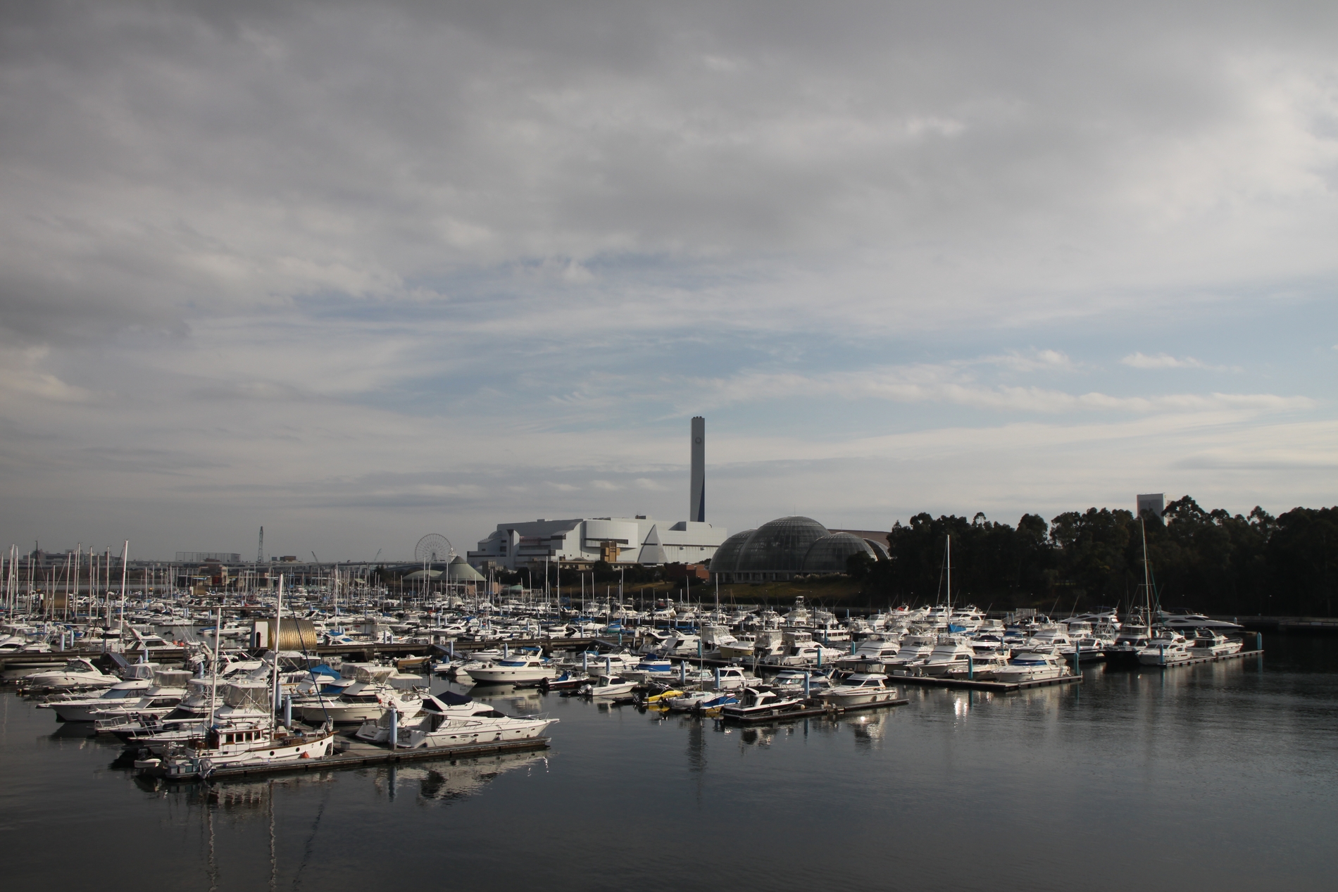 Boats at Tokyo Yumenoshima Marina beside the reclaimed island in Koto City