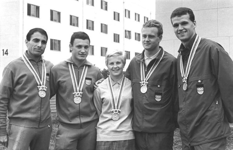East German medalists photographed in the Yoyogi Olympic Village on October 17, 1964