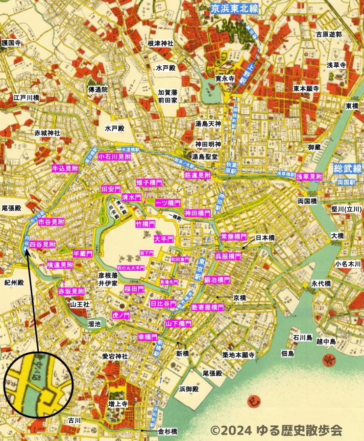 3■改正　江戸まち津くし　江戸町獨案内　いろは順町名索引式　橋190余・渡船12他・堀23・坂170余・原14・崎岬14・森５の索引入54丁幕末刊 時空を超えてつながる街並み by 小江戸板橋 | 中央区観光協会特派員ブログ