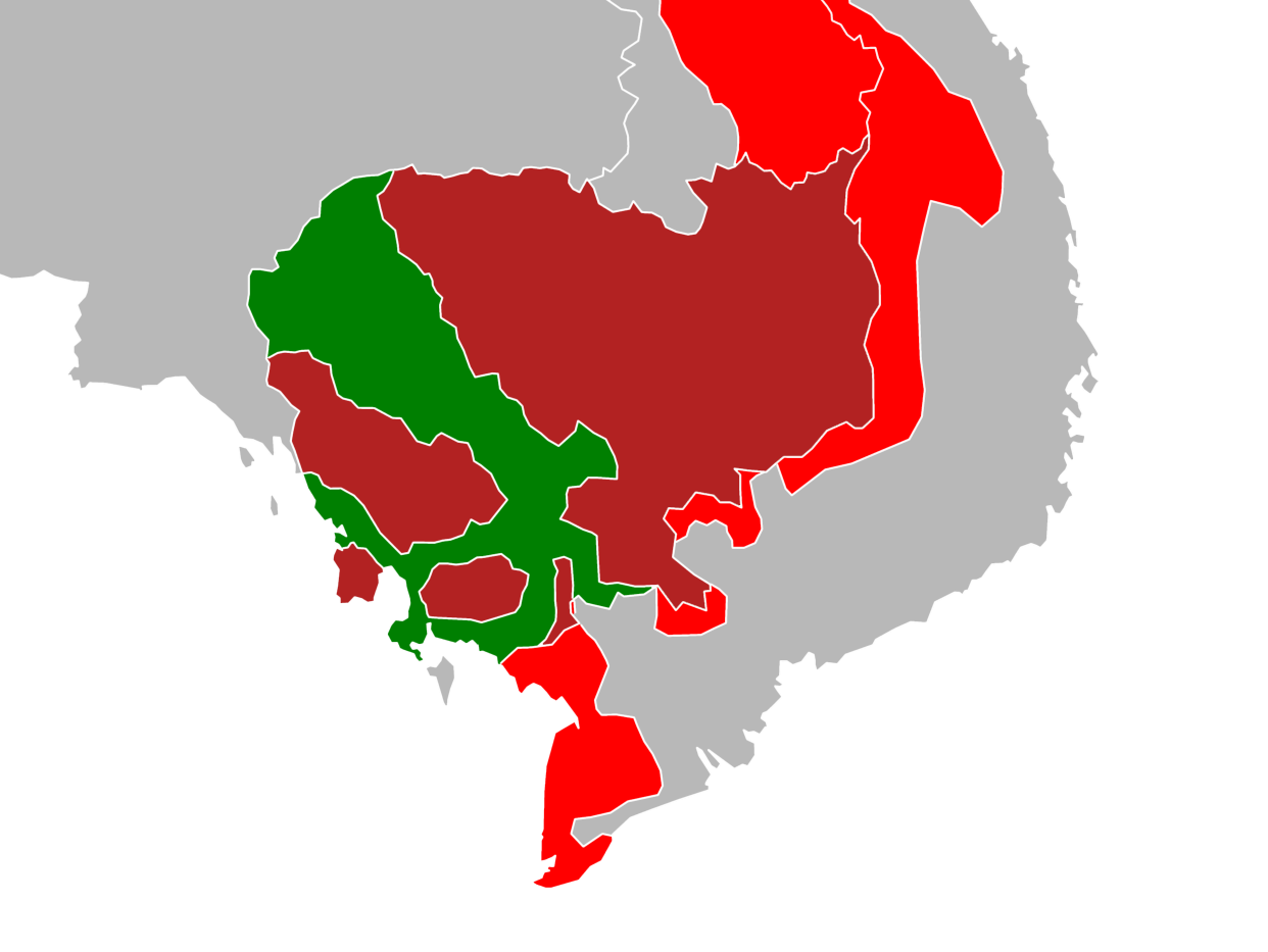 1970年から1973年のカンボジア内戦の勢力状況を示す地図