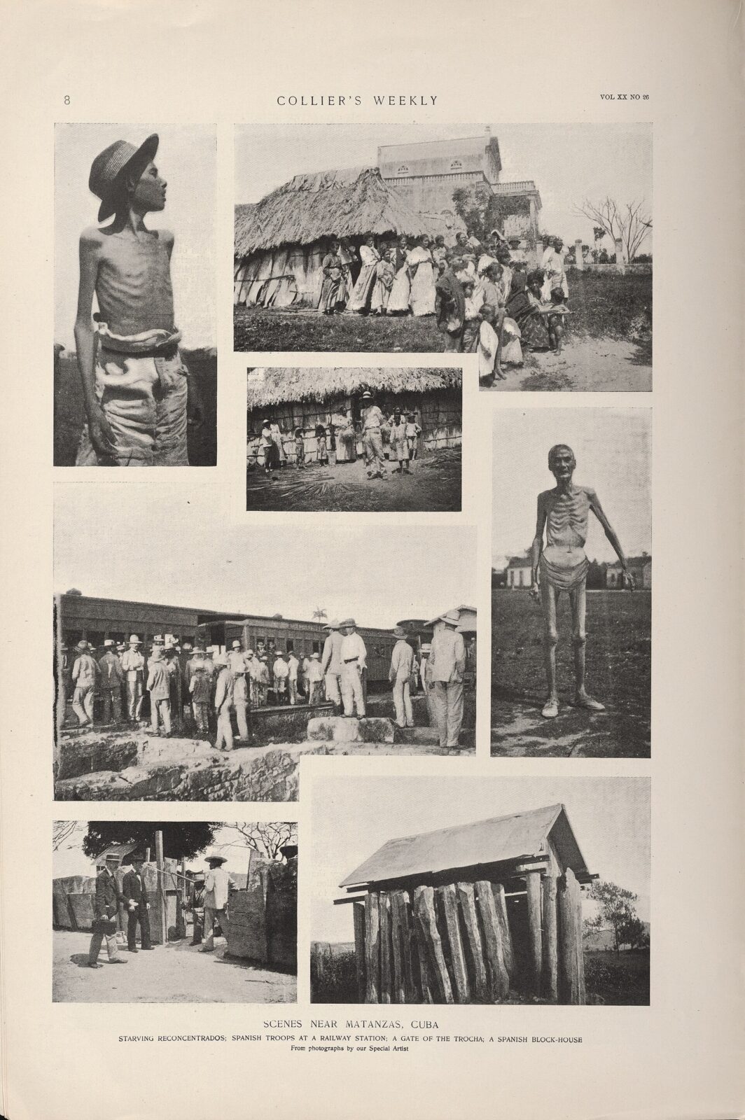 1898年、キューバのマタンサス周辺で再集中政策下の住民を記録した雑誌写真