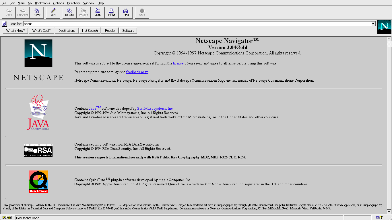 Netscape Navigator 3.02 Goldのブラウザー画面