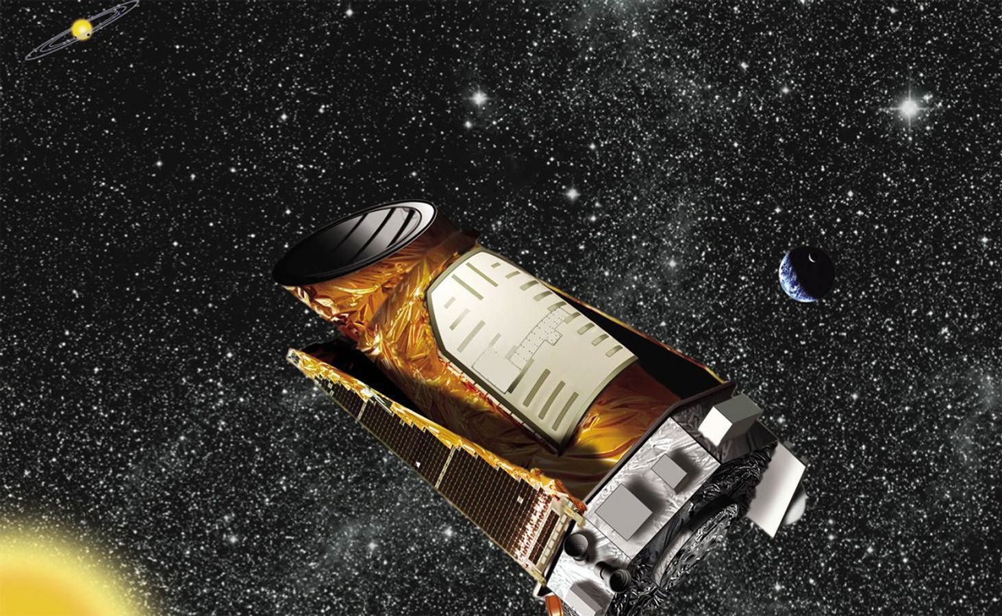 宇宙空間で観測するケプラー宇宙望遠鏡のNASA想像図