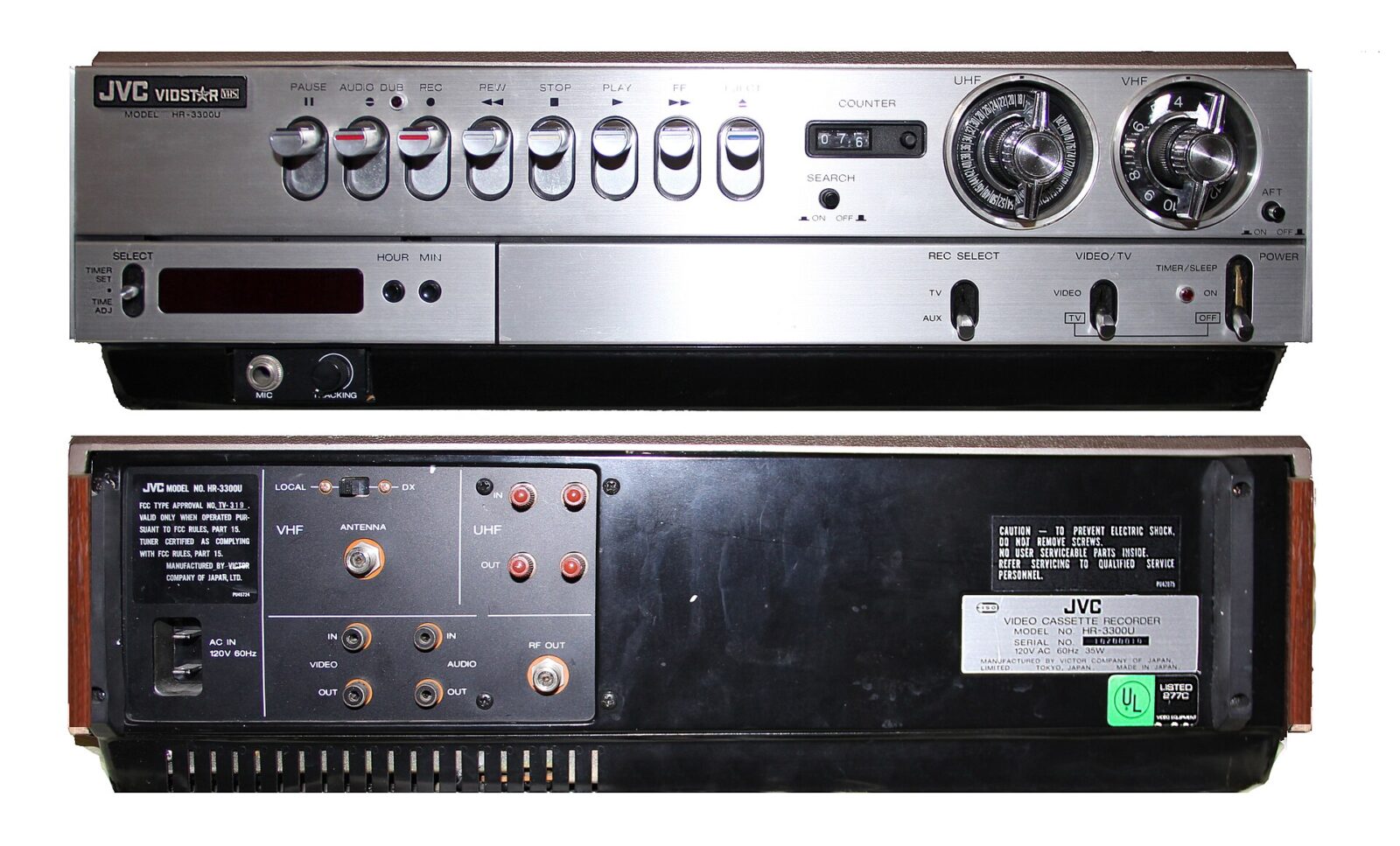 日本ビクターが開発した初代VHSビデオデッキHR-3300の米国仕様HR-3300U