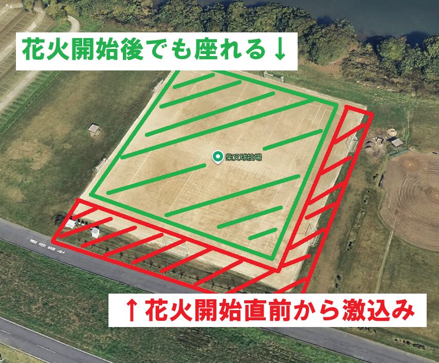 柴又球技場の花火開始前後に座れる穴場エリア案内