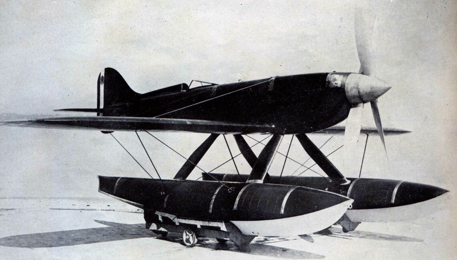 左右のフロートで水面に浮くイタリアの高速水上機マッキM.C.72