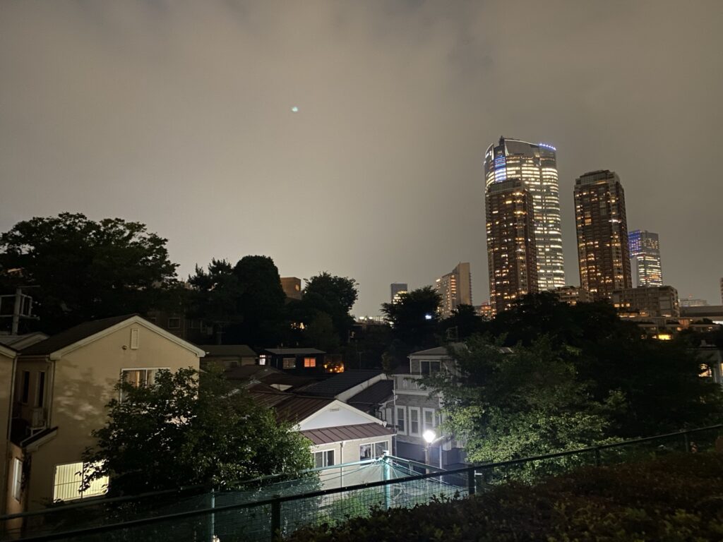 元麻布二丁目の窪地から六本木ヒルズを望む夜景