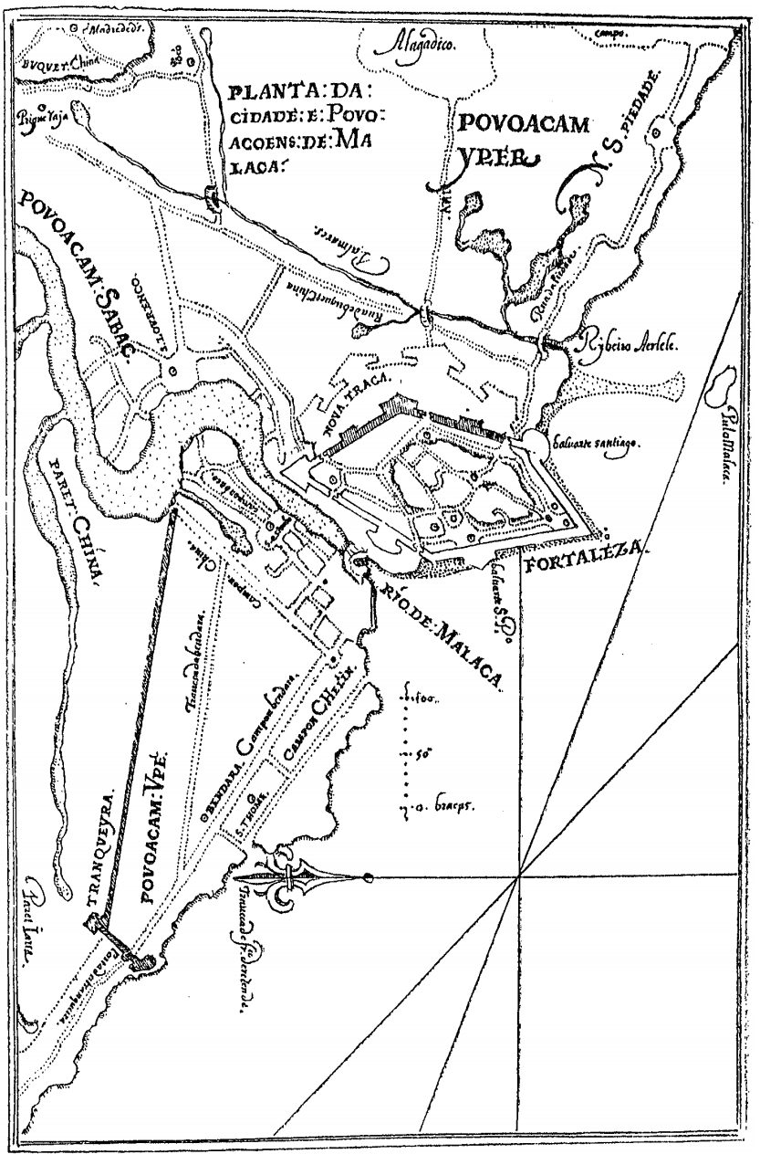 1604年に作られたポルトガル領マラッカ市街と要塞の地図