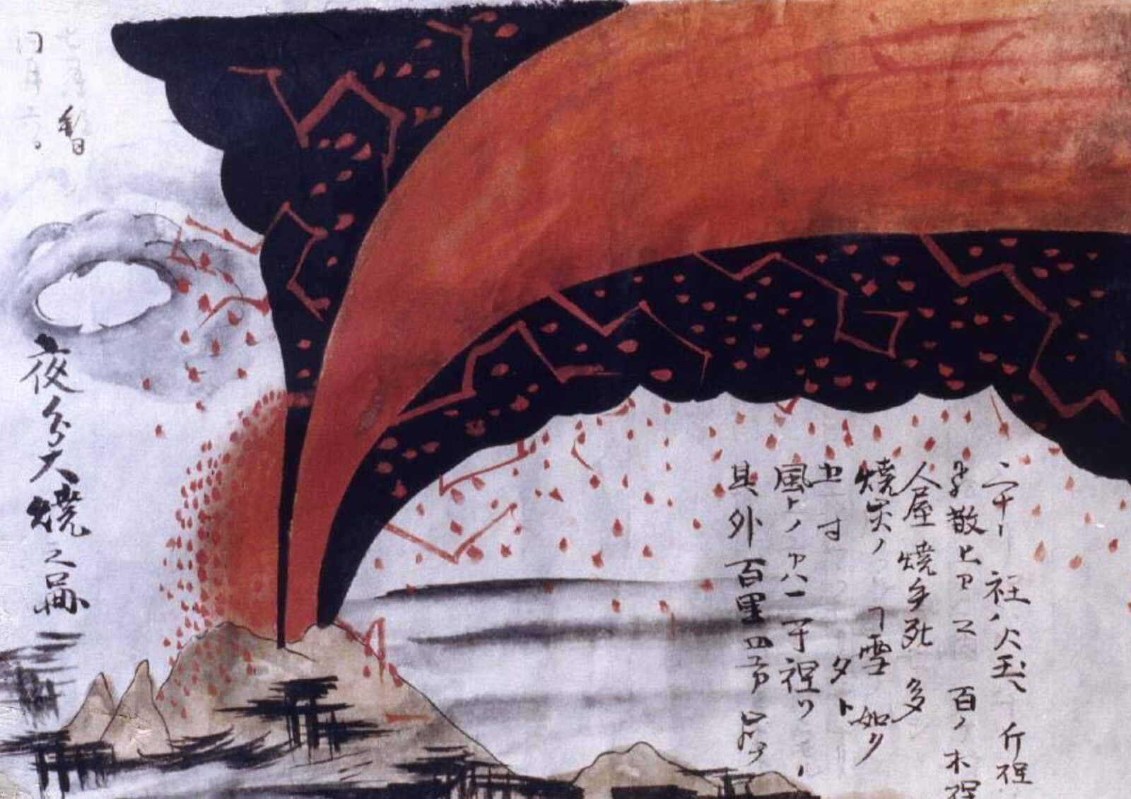 天明3年の浅間山大噴火を描いた浅間山夜分大焼之図