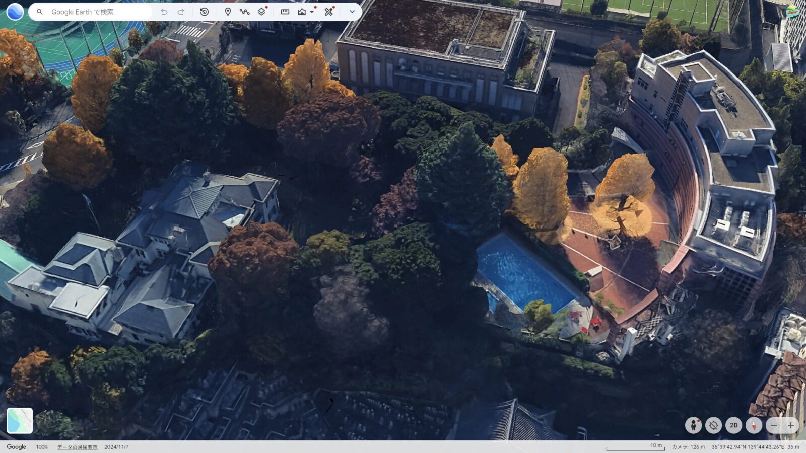 Google Earthで見た東京・芝公園のオランダ大使館敷地