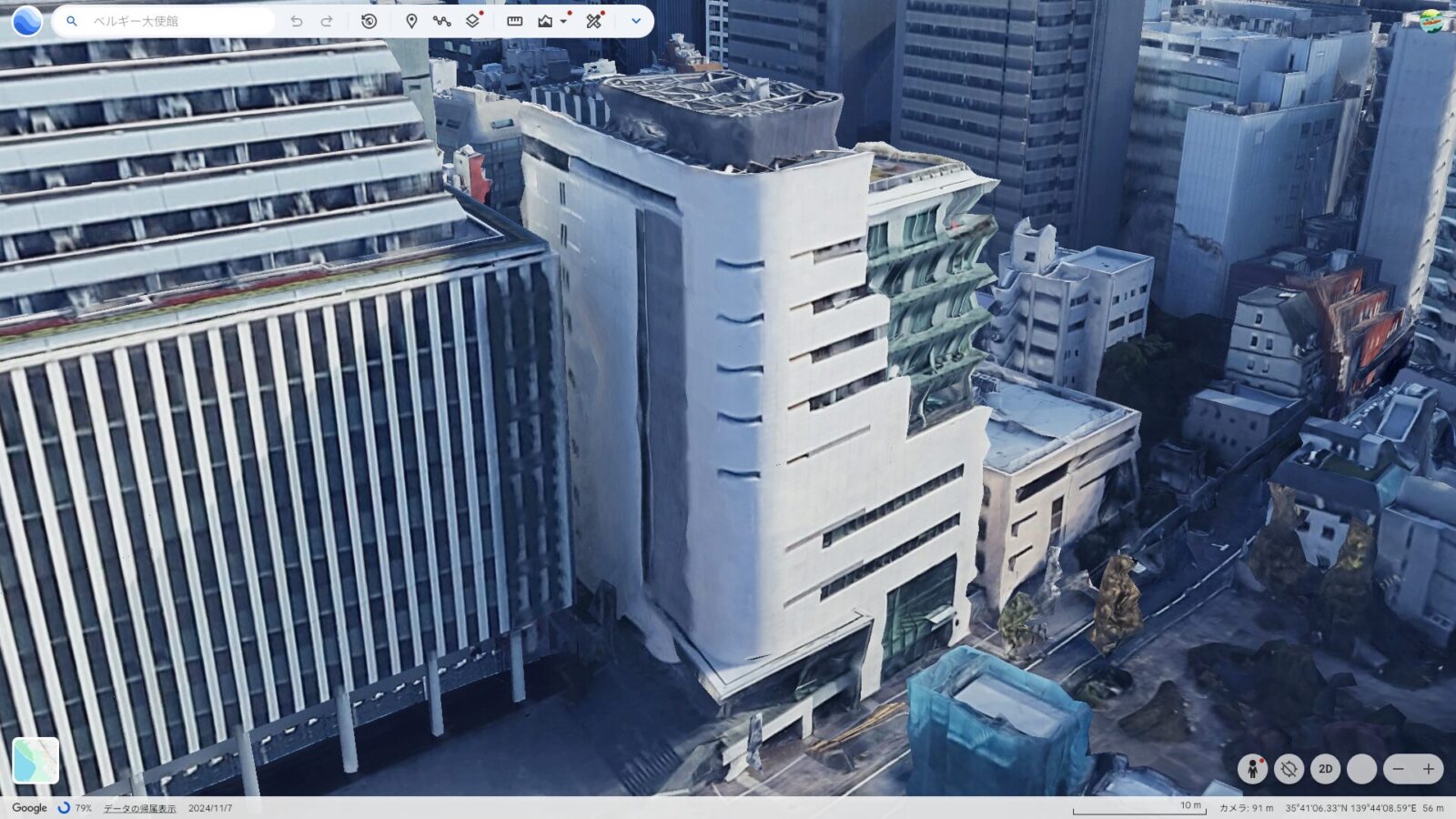Google Earthで見た東京・二番町のベルギー大使館