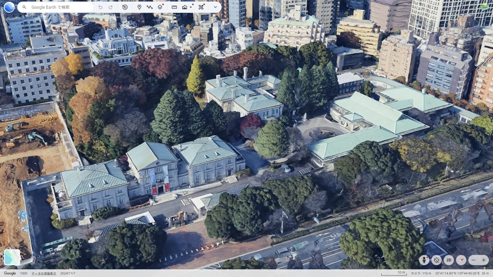 Google Earthで見た東京・一番町の英国大使館敷地