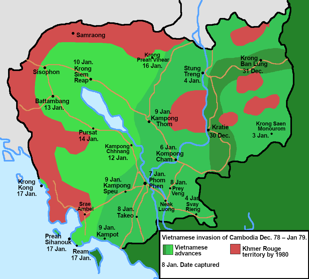 1978年12月から1979年1月のベトナム軍によるカンボジア進攻経路を示す地図