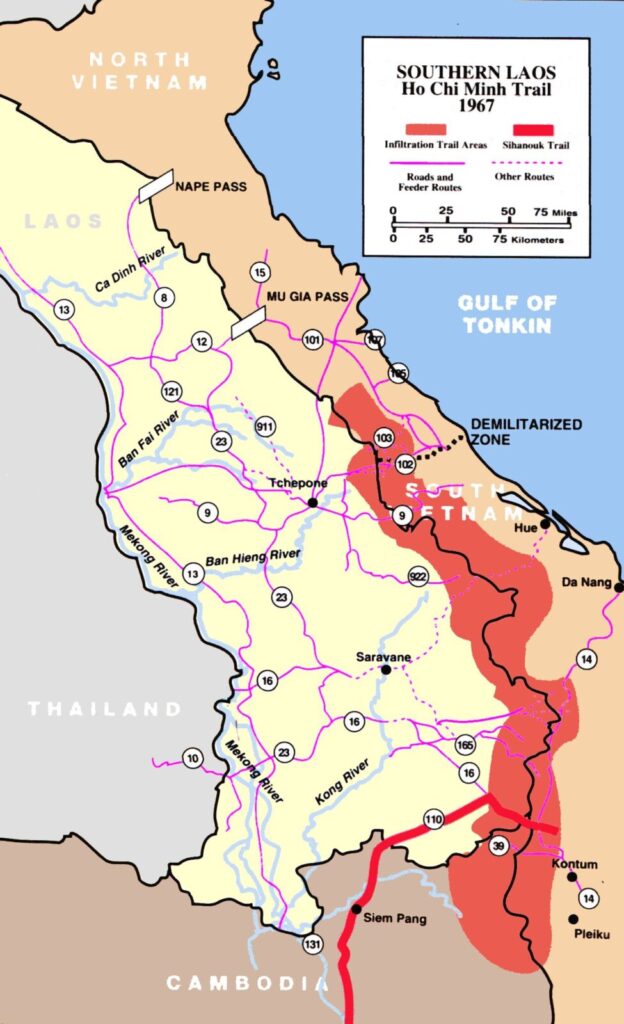 1967年のホー・チ・ミン・ルートと補給網の地図
