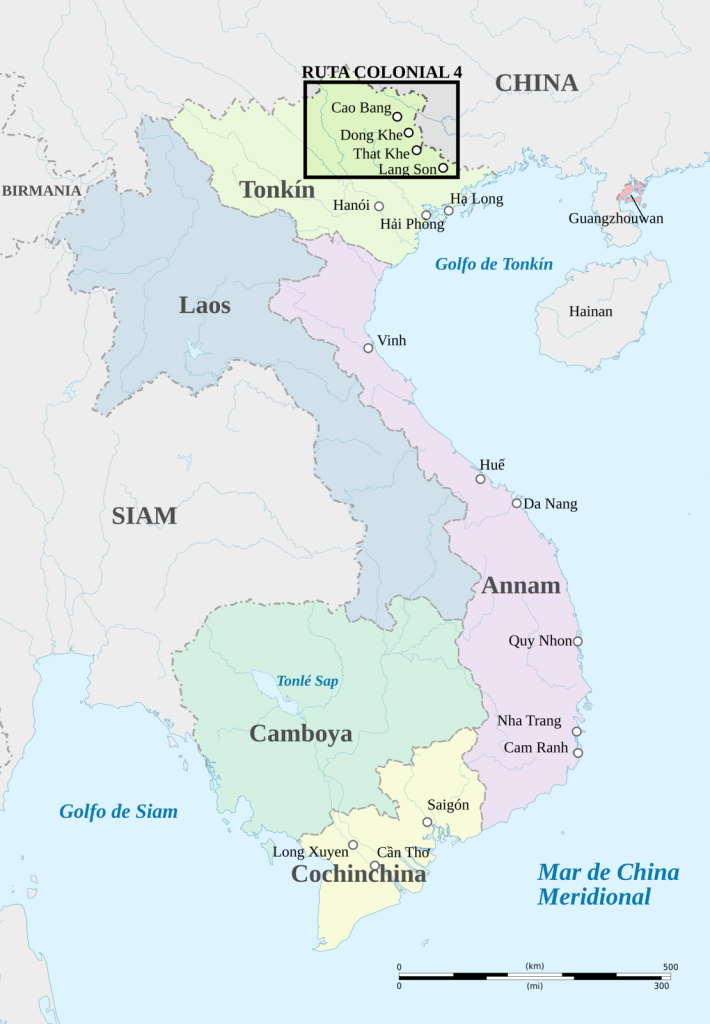 1950年国境戦役の舞台となった植民地道4号線と要地を示す地図