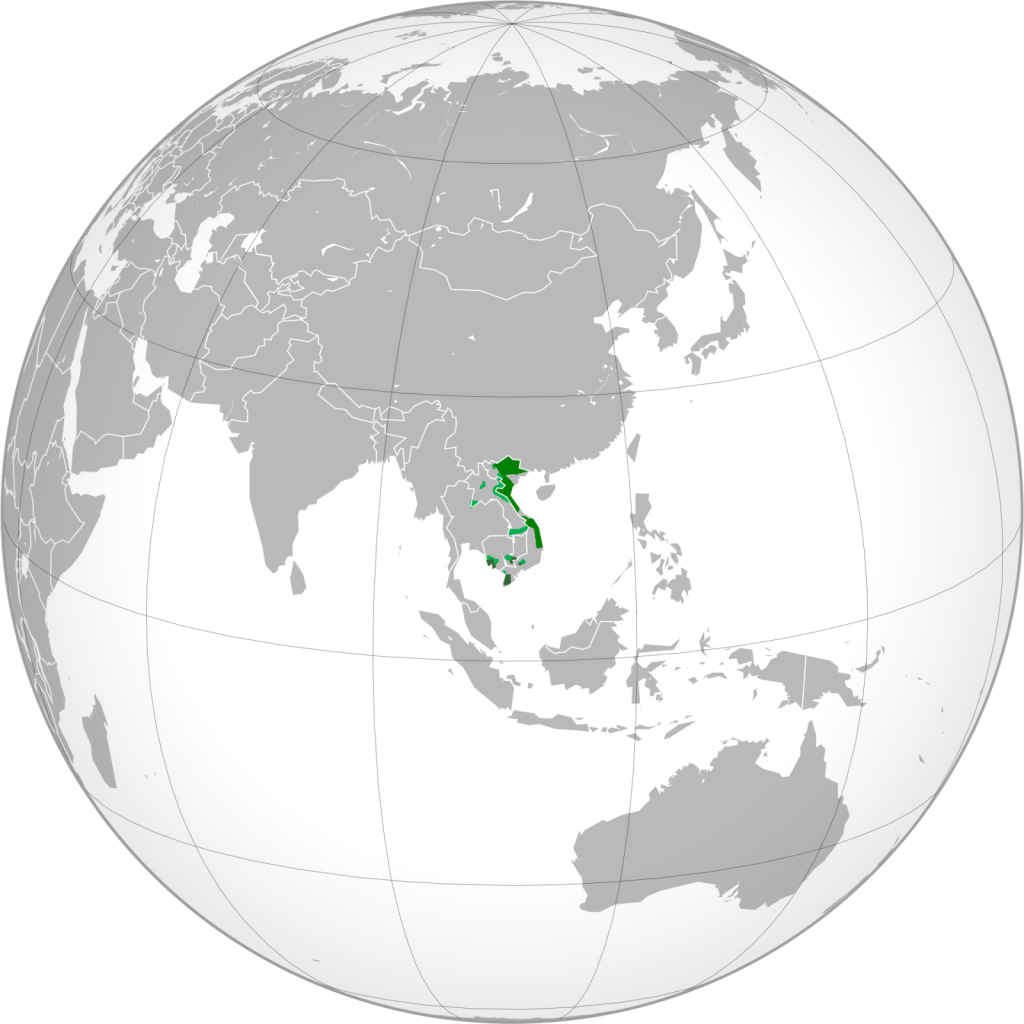 第一次インドシナ戦争期のベトミン支配地域を示す現代作成図