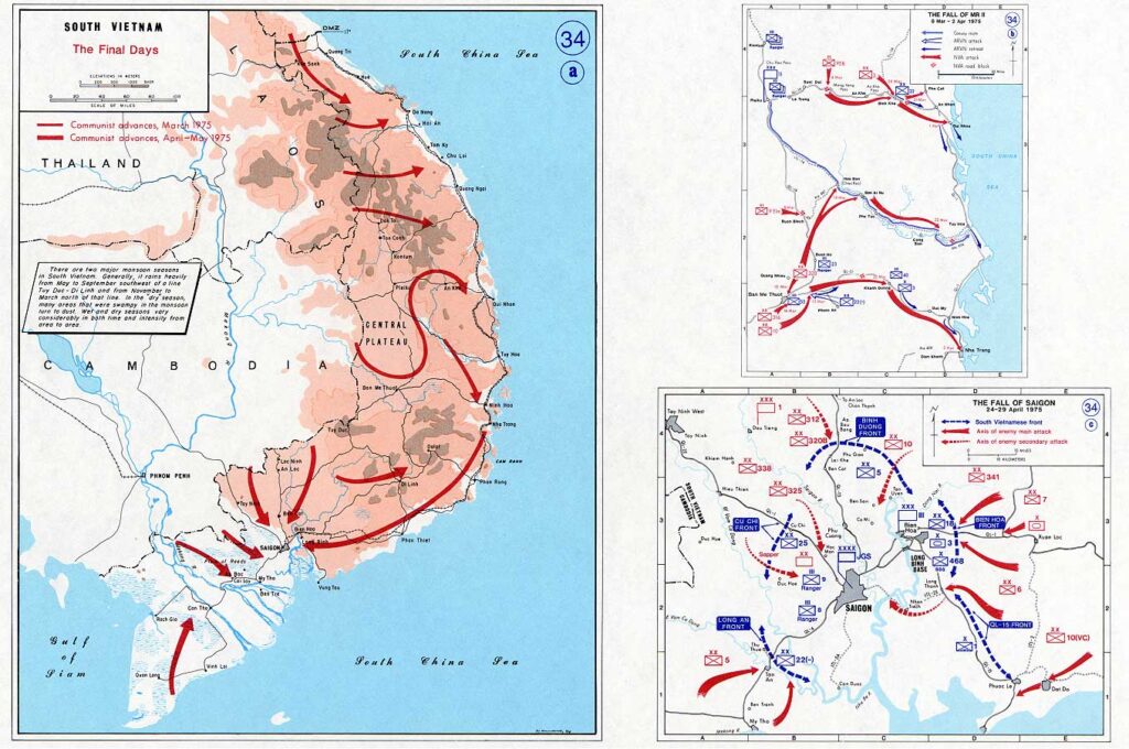 1975年の北ベトナム軍最終攻勢を示す米陸軍系統の説明地図