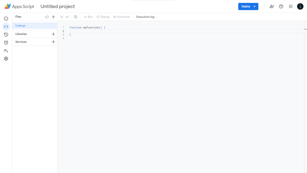 Google Apps Scriptのコード編集画面