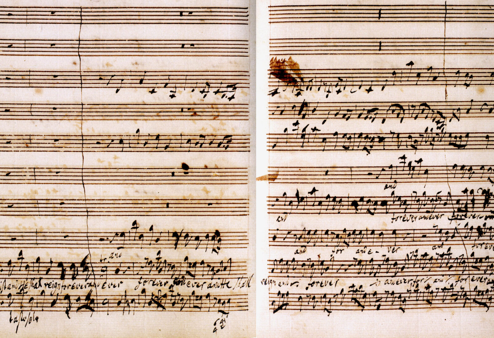 1741年にヘンデルが書いたメサイア自筆譜の一頁