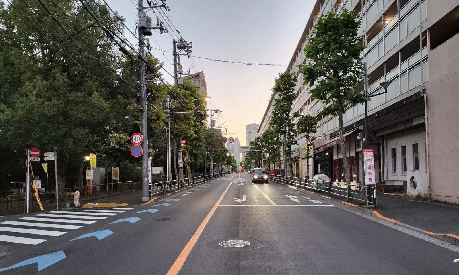 笹塚を東西に延びる水道道路の街路景観