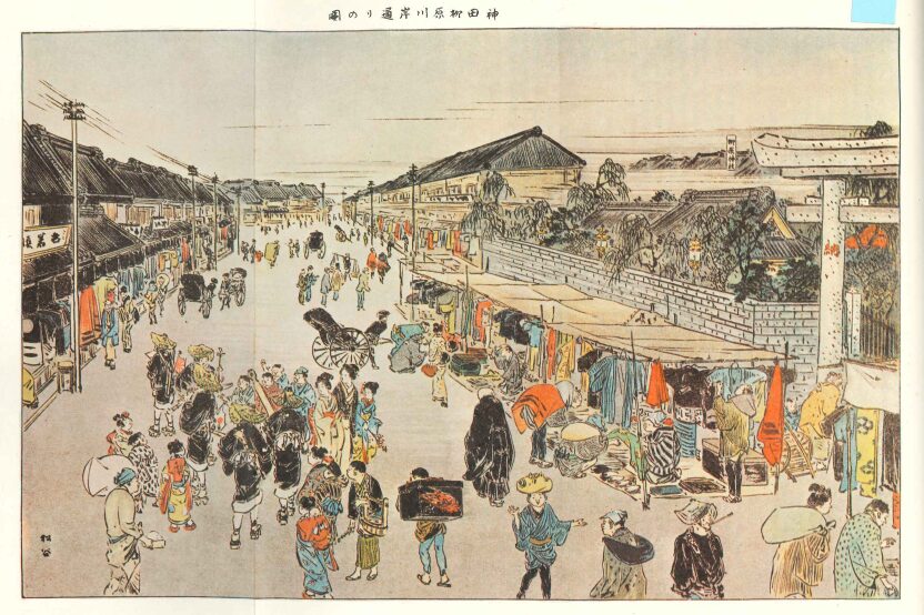 神田柳原川岸通りの町並みを描いた歴史図