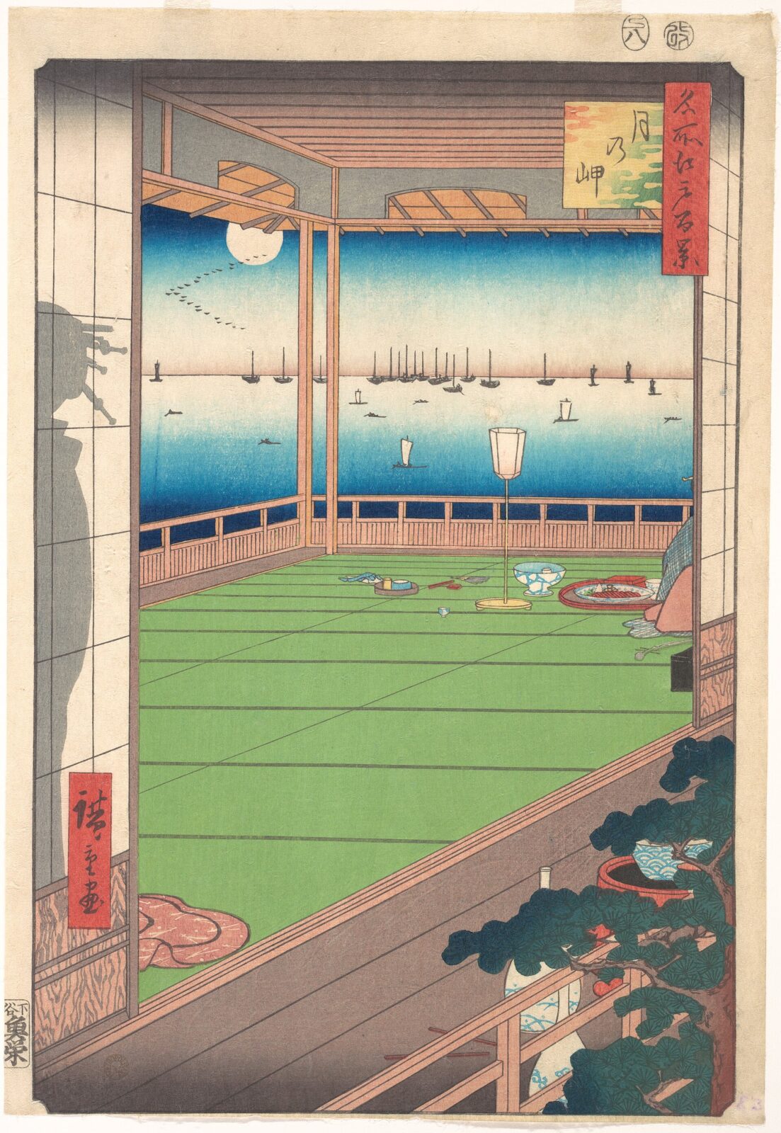 歌川広重が1857年に描いた月見の座敷と満月