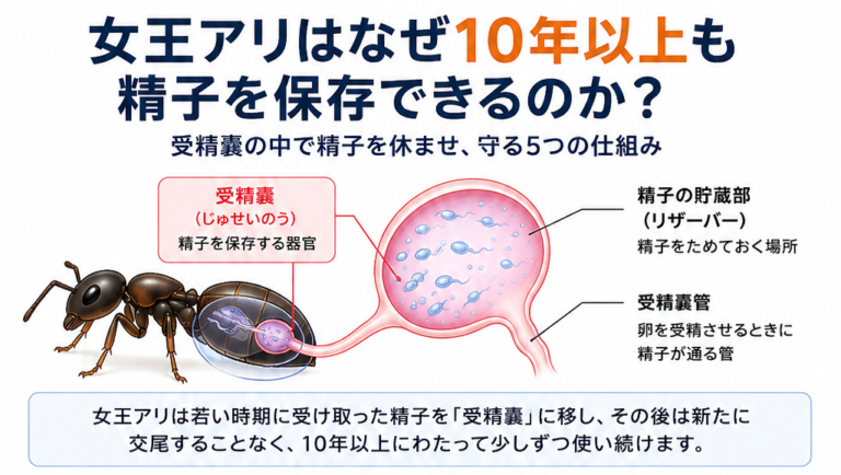 女王アリはなぜ10年以上も精子を保存できる?女王バチとの違いと300年以上の研究史