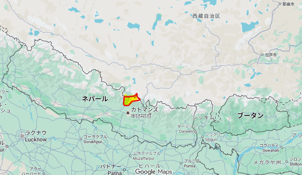 ネパールの中でラスワ郡の位置を示した地図