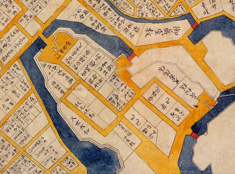 正保年中江戸絵図の北の丸周辺。田安門、清水門、長松、天樹院などの屋敷地が描かれている