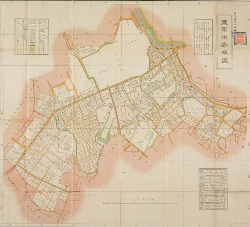 大正期の東京市赤坂区を描いた番地界入東京市拾五区区分図