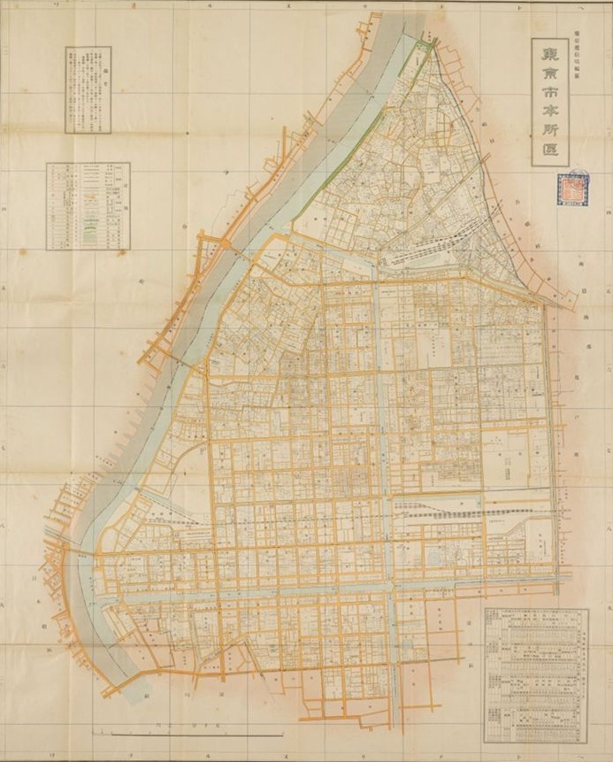 大正期の東京市本所区を描いた番地界入東京市拾五区区分図