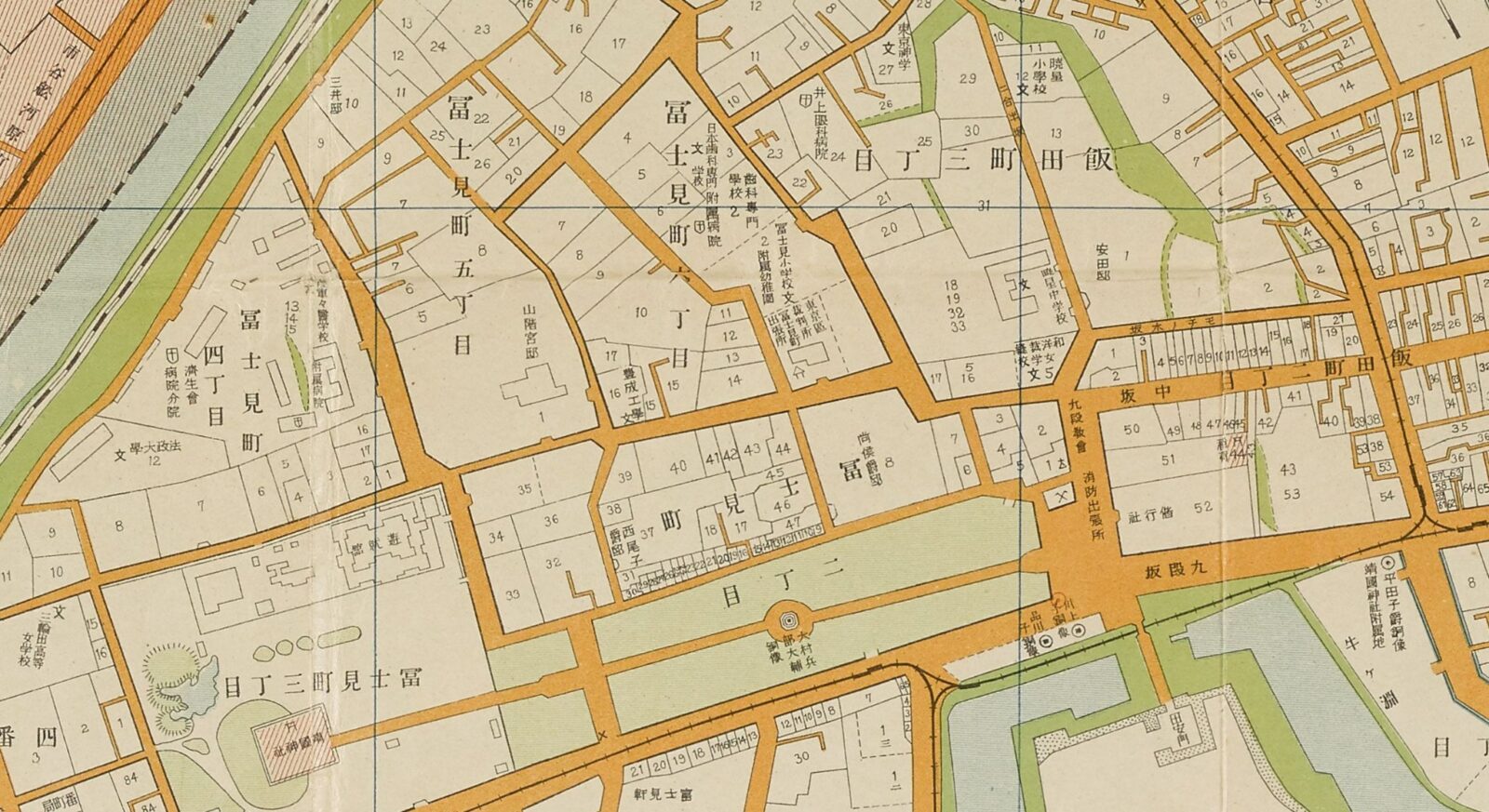大正期の麹町区富士見・九段坂周辺の詳細古地図