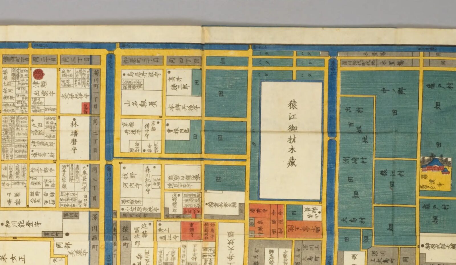 尾張屋版『深川絵図』の猿江御材木蔵周辺の拡大図