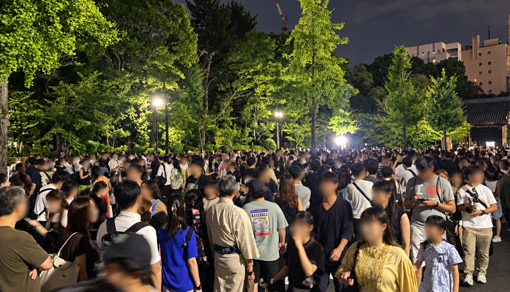 増上寺七夕まつり会場の混雑した境内