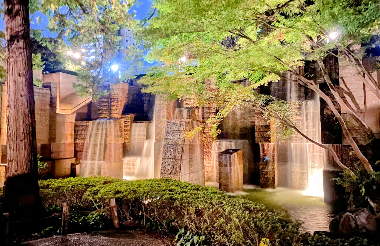 御殿山庭園の滝と石組みの夜景