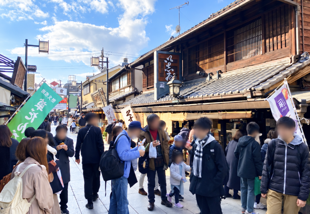 柴又帝釈天参道で食べ歩きを楽しむ参加者