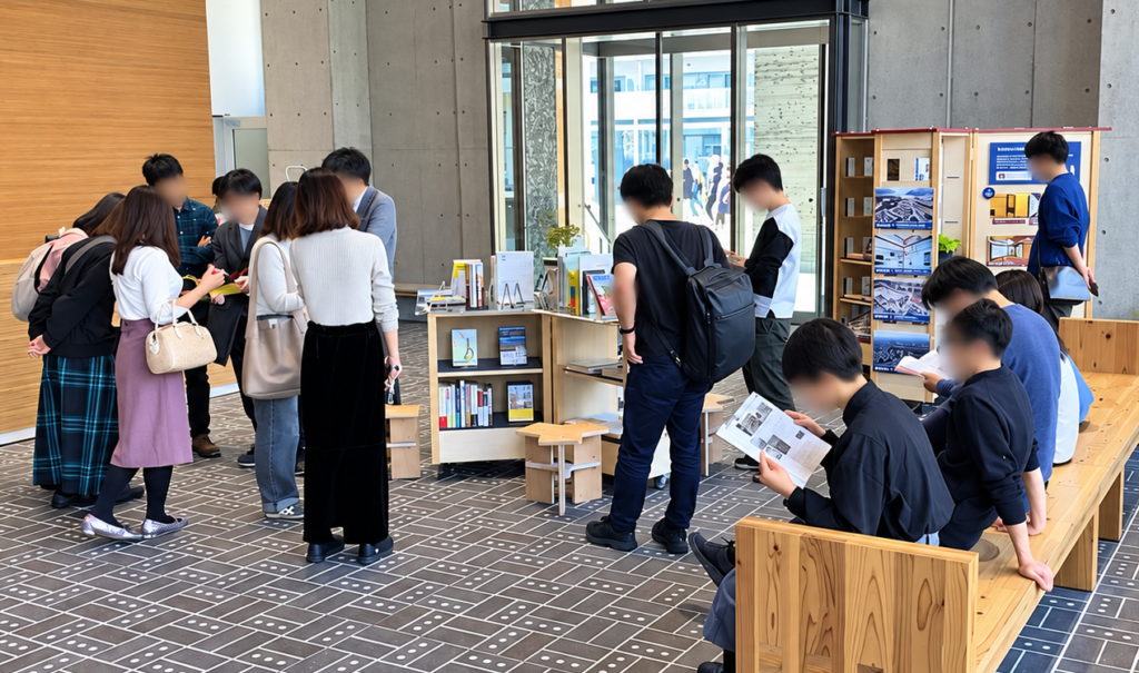 URまちとくらしのミュージアム館内で見学ツアー開始を待つ参加者