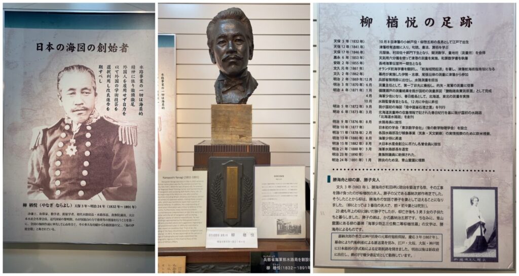 柳楢悦の肖像・胸像と足跡を紹介する海洋情報資料館の展示