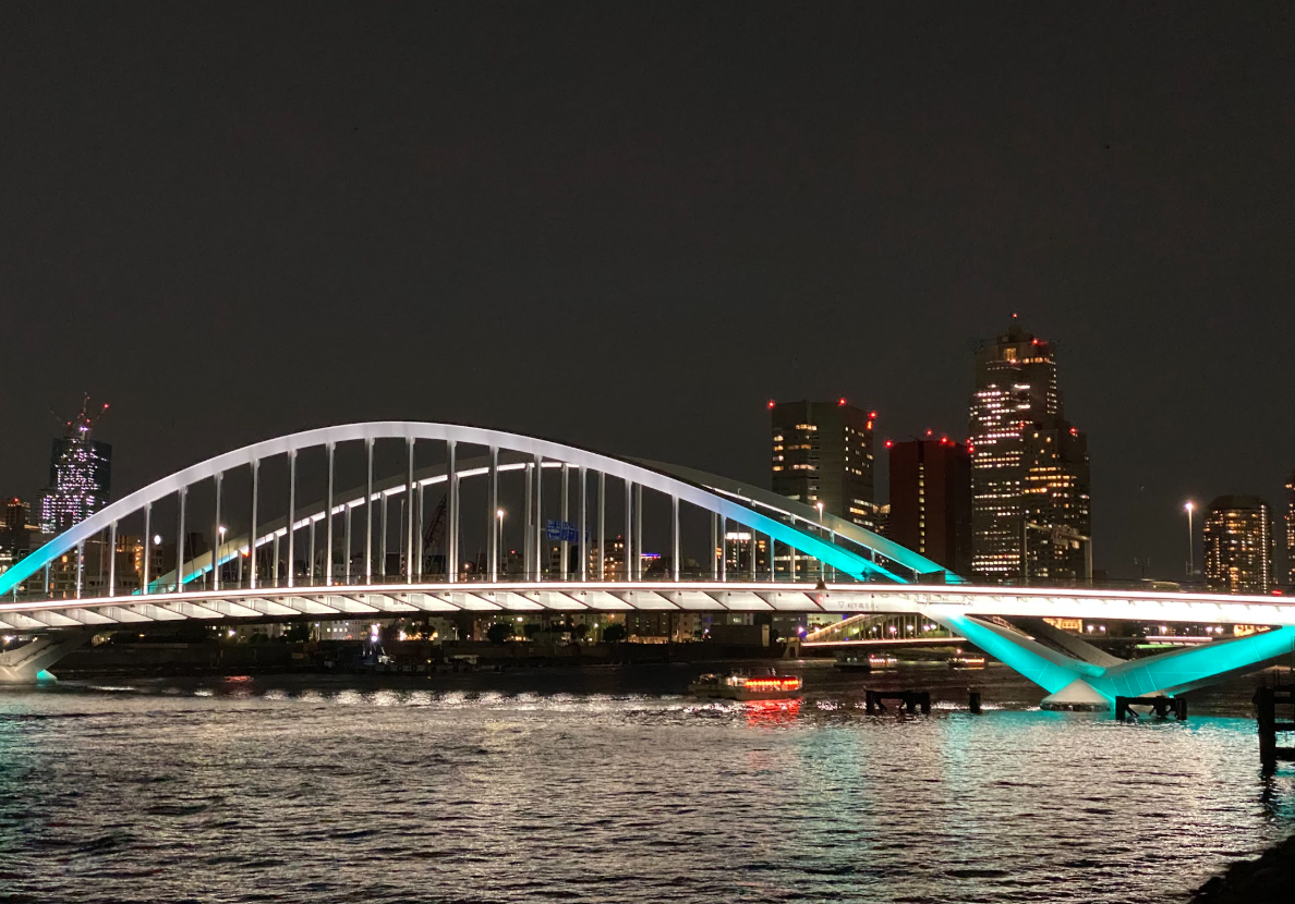 勝どき見晴らし公園から見た築地大橋と都心夜景
