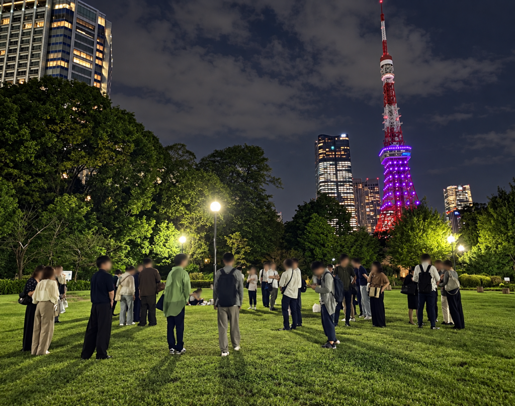 中秋の名月ナイトピクニック終了時の芝公園と東京タワー
