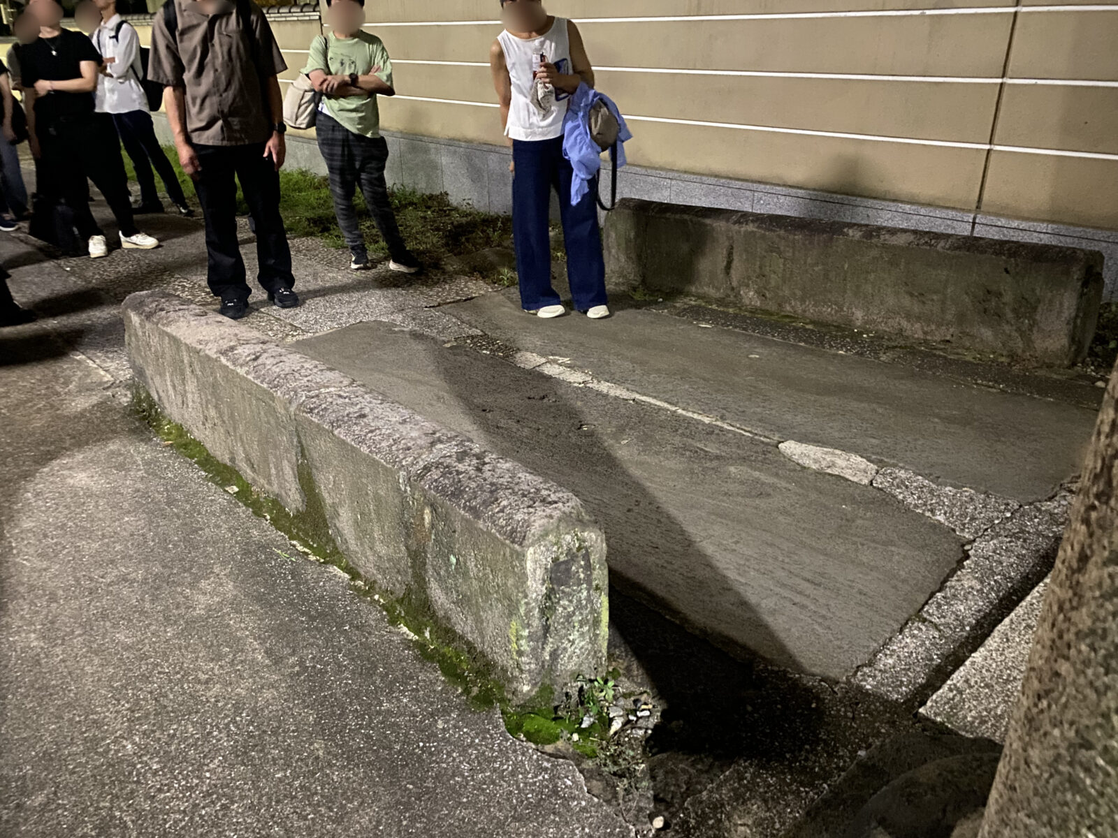 田端八幡神社の参道に残る谷田橋を囲んで見学